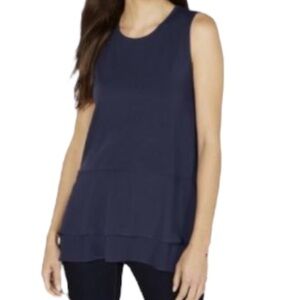 Michael Michael Kors Navy Blue Sz XL Ruffled Sheer Tank Top LOGO